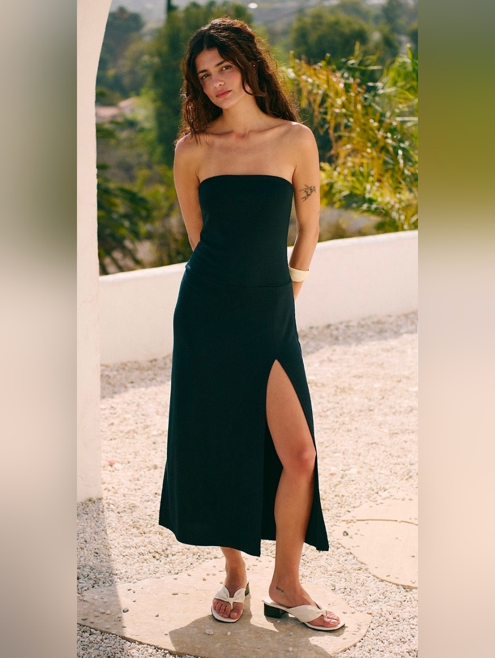 Free People Good Feels Convertible Skirt / Strapless Midi Dress with Side Slit